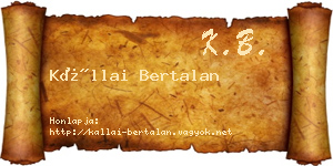 Kállai Bertalan névjegykártya